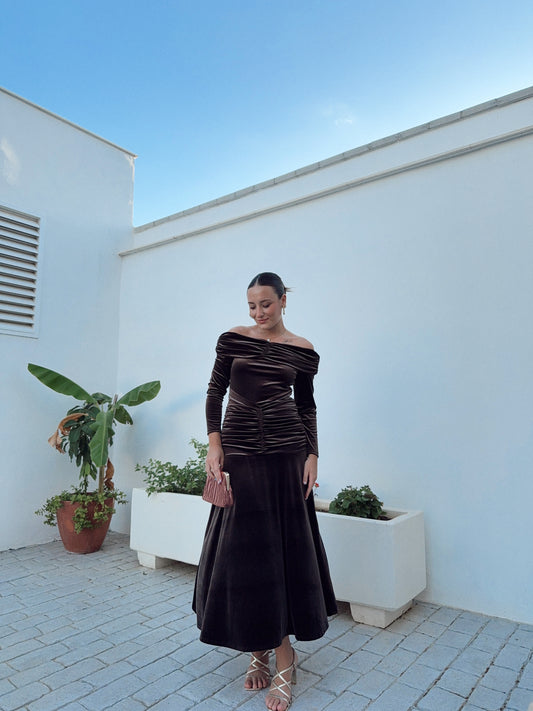 VESTIDO CAROLINA TERCIOELO MARRÓN