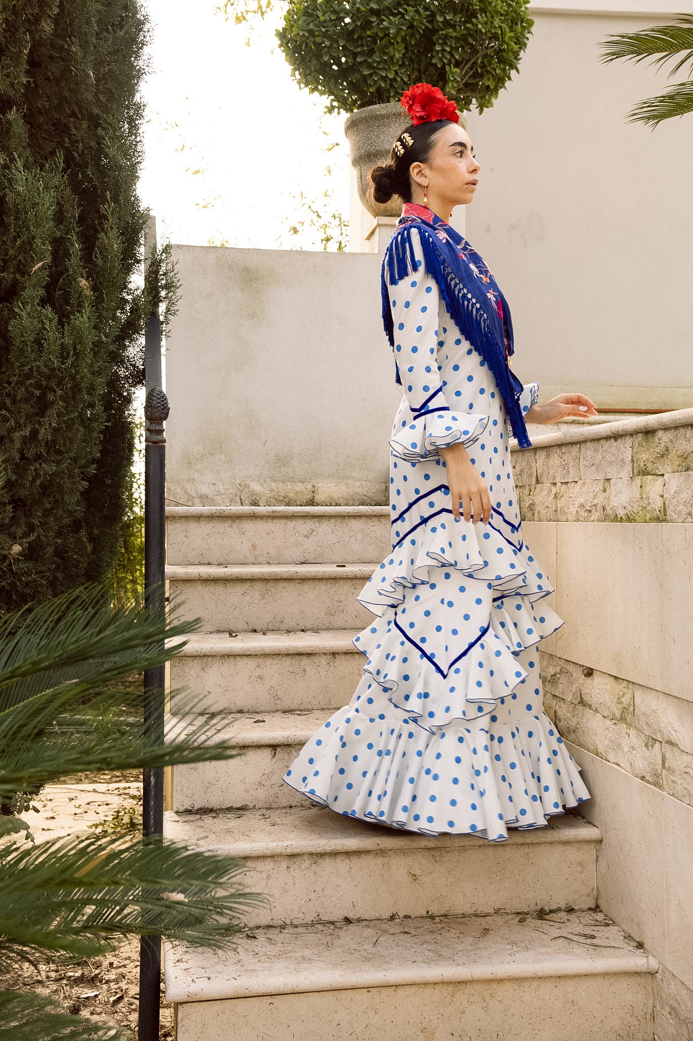 VESTIDO ROMINA BLANCO/AZUL CINTA AZUL