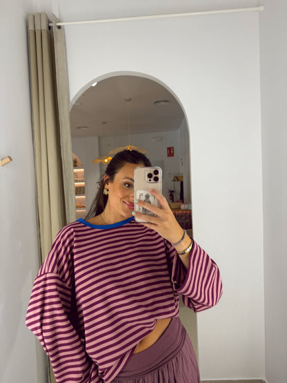 SUDADERA RAYAS ROSA/AZUL