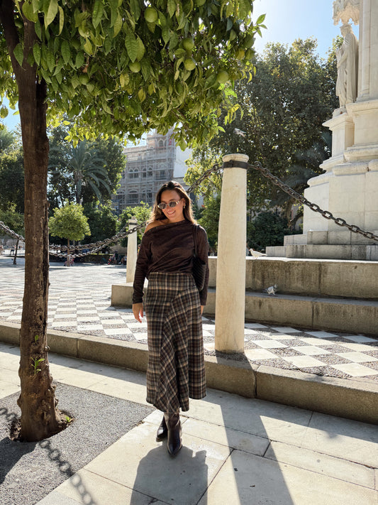 FALDA DESIGUAL CUADROS