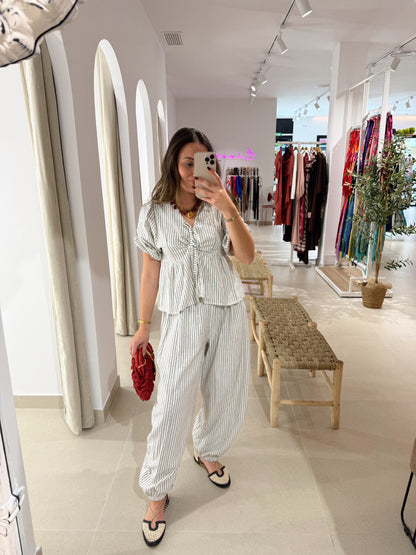 PANTALÓN BOMBACHO LOLITA RAYAS BEIGE/ NEGRO