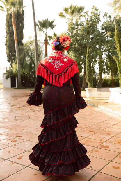 VESTIDO CARMEN negro/rojo