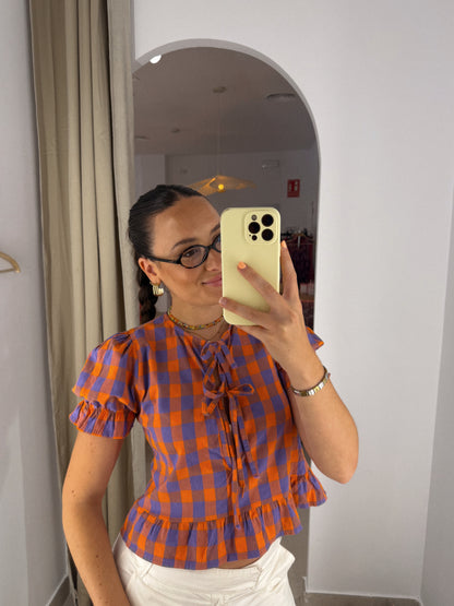 BLUSA VICHY MALVA/NARANJA