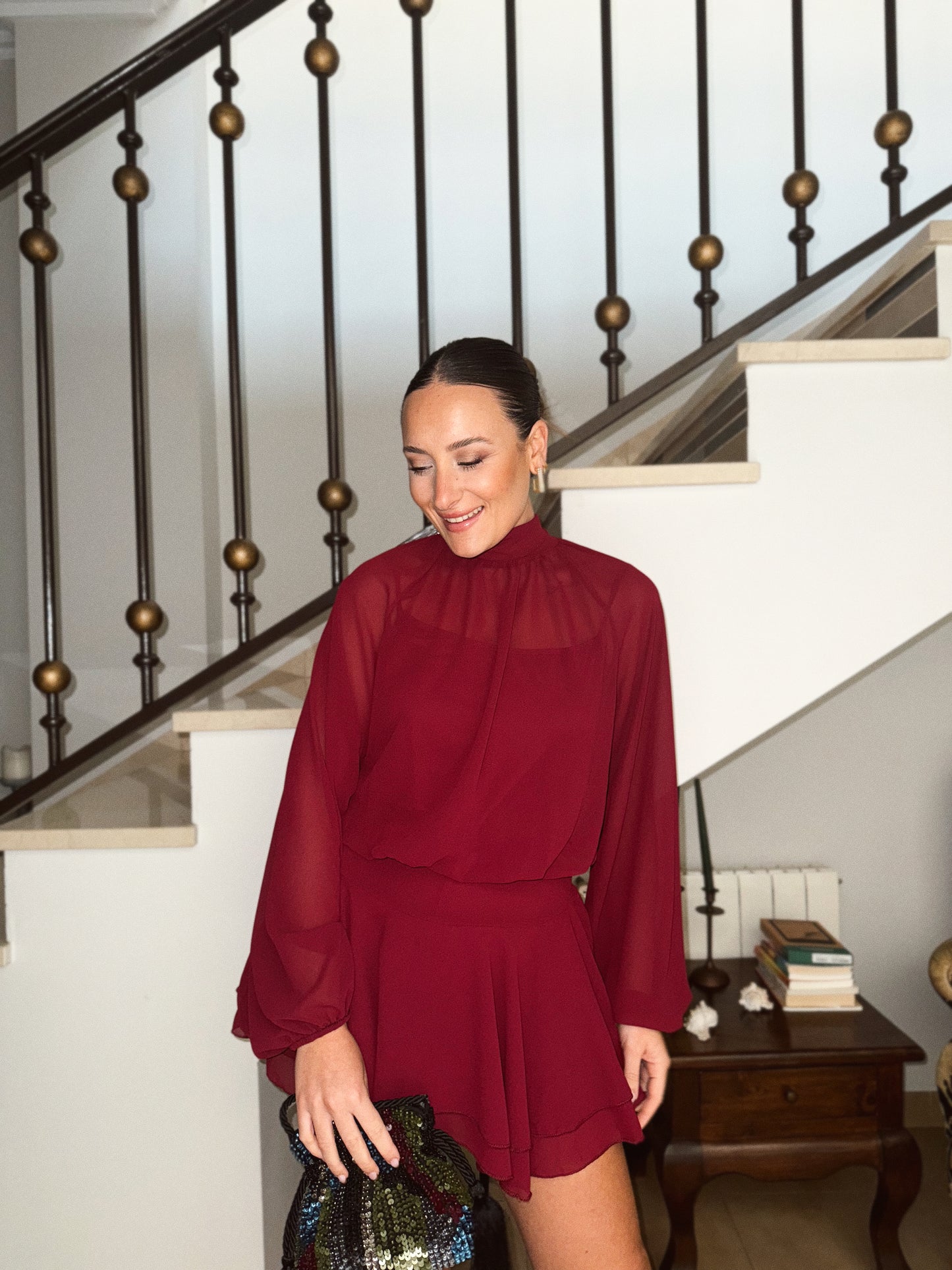 VESTIDO GASA AMARA BURDEOS