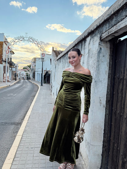 VESTIDO CAROLINA TERCIOPELO VERDE