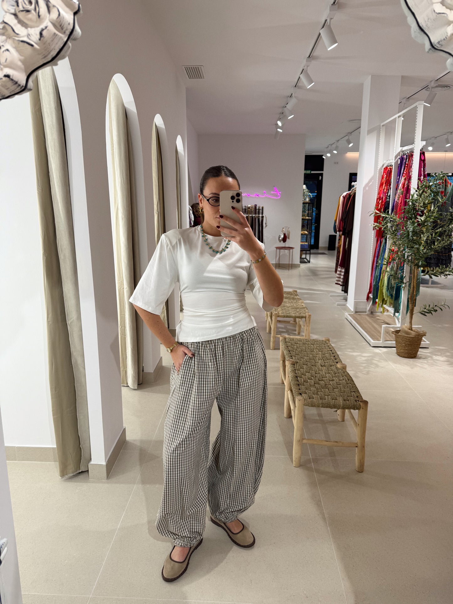 PANTALÓN BOMBACHO CUADROS MARRÓN