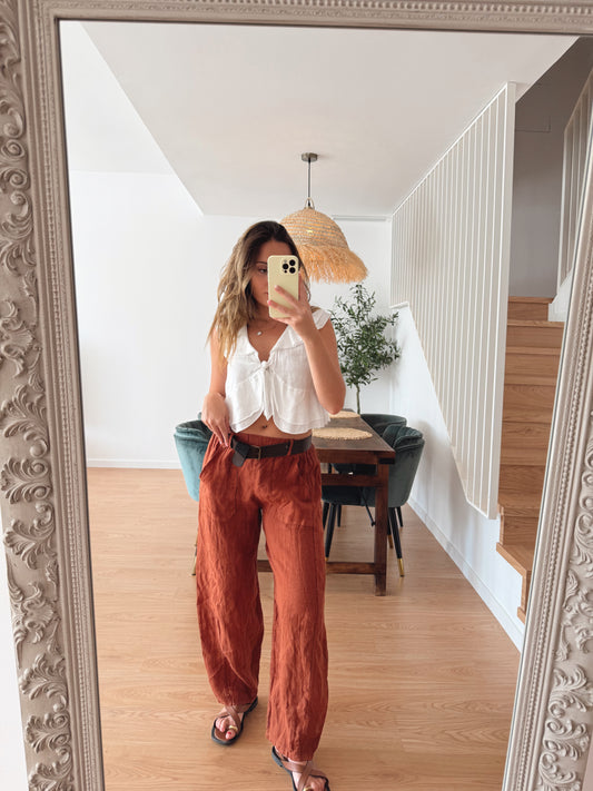 PANTALÓN MOM TEJA LINO