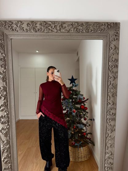 PANTALÓN BOMBACHO LENTEJUELA NEGRO