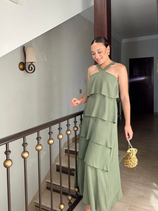 VESTIDO VOLANTITOS CAQUI