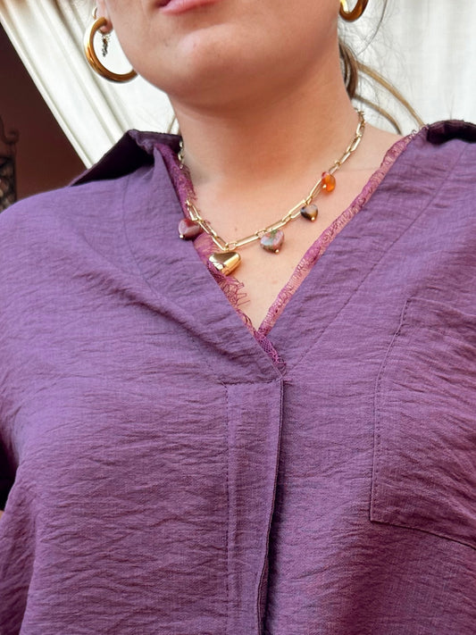 COLLAR CADENA CORAZONES PIEDRA