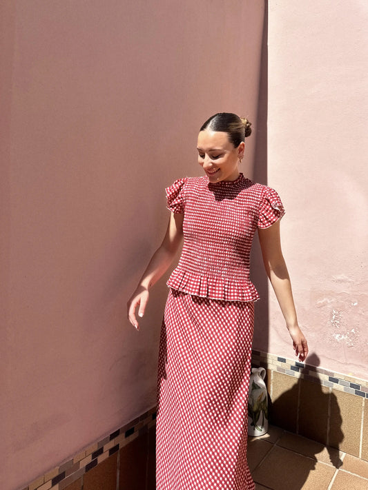 FALDA TALÍA VICHY ROJO