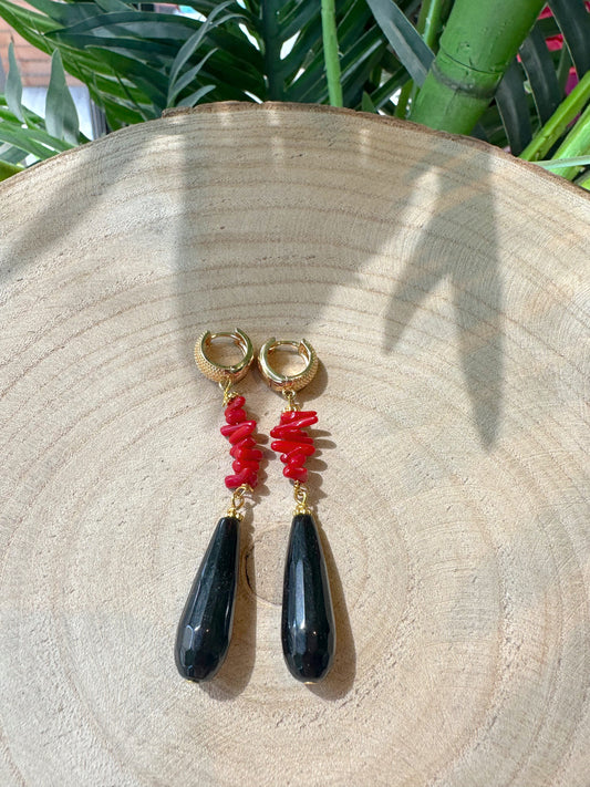PENDIENTES CORAL GOTA NEGRA