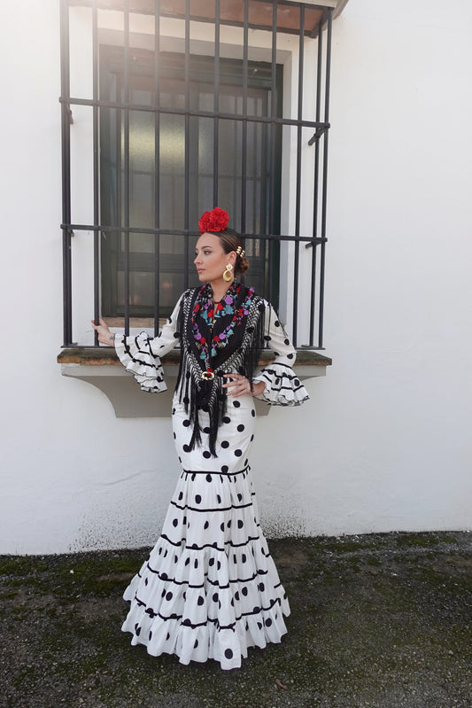 VESTIDO FLAMENCA CATALINA LUNAR BLANCO NEGRO