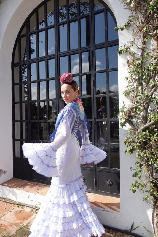 VESTIDO FLAMENCA MARISOL BLANCO PLUMETI
