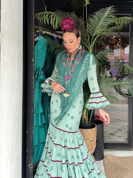 VESTIDO FLAMENCA CATALINA AGUA LUNAR AGUA