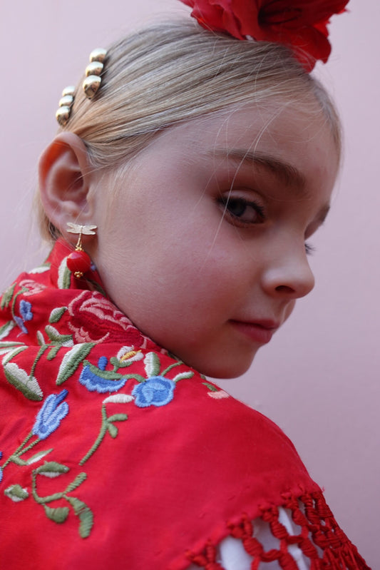 PENDIENTE LIBÉLULA ROJO NIÑA