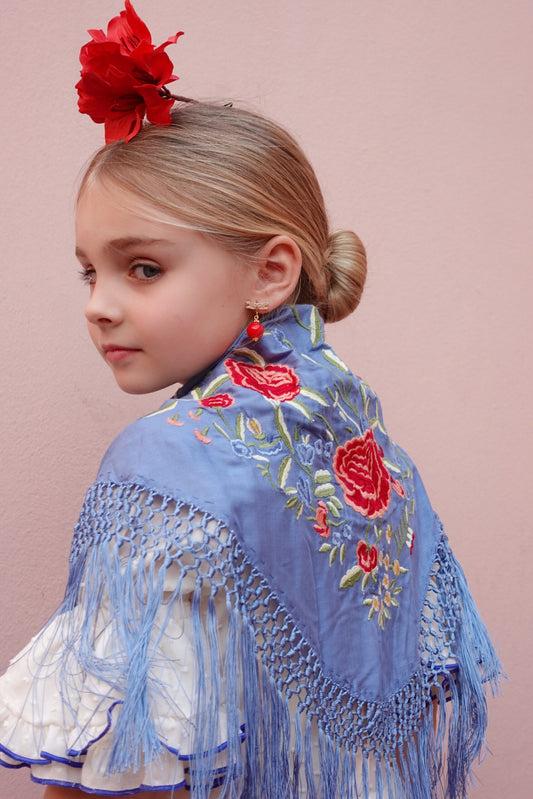 MANTONCILLO ANTIGUO NIÑA AZUL EMPOLVADO