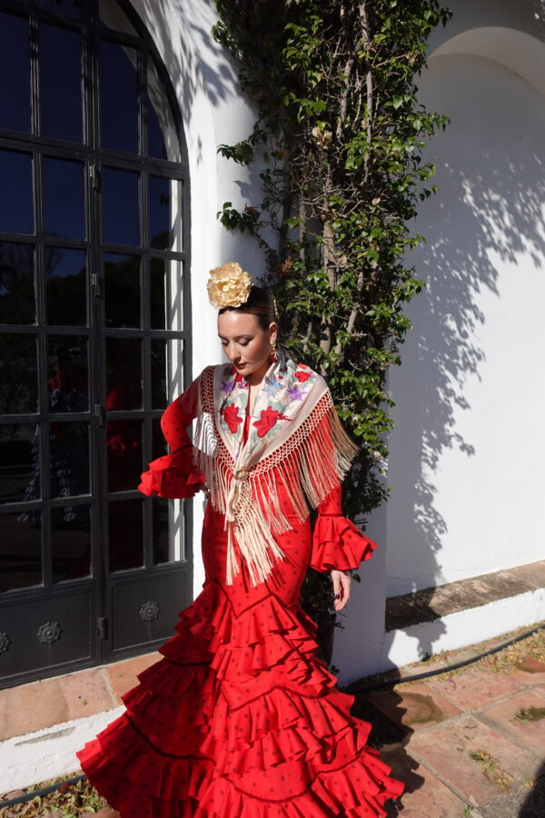 VESTIDO FLAMENCA JIMENA ROJO lunar burdeos