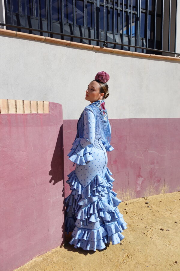 VESTIDO FLAMENCA JIMENA AZUL con lunar - Imagen 2