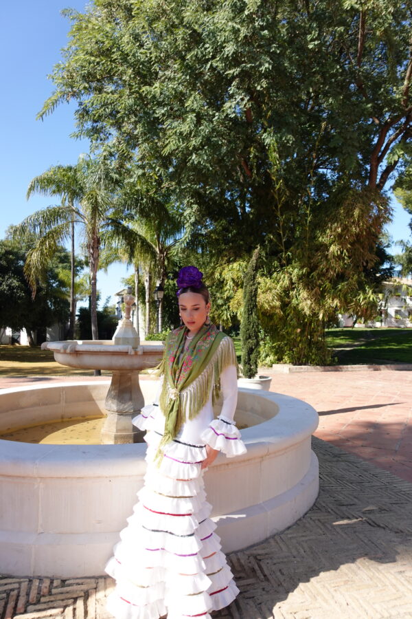 VESTIDO FLAMENCA LOLA BLANCO cintas colores - Imagen 3