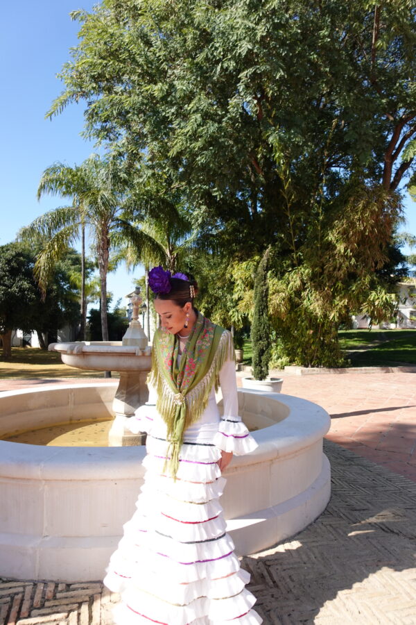 VESTIDO FLAMENCA LOLA BLANCO cintas colores