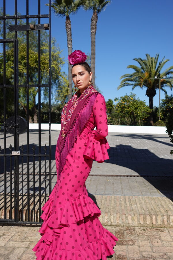 VESTIDO FLAMENCA CLEMENTINA buganvilla con lunar berenjena - Imagen 3