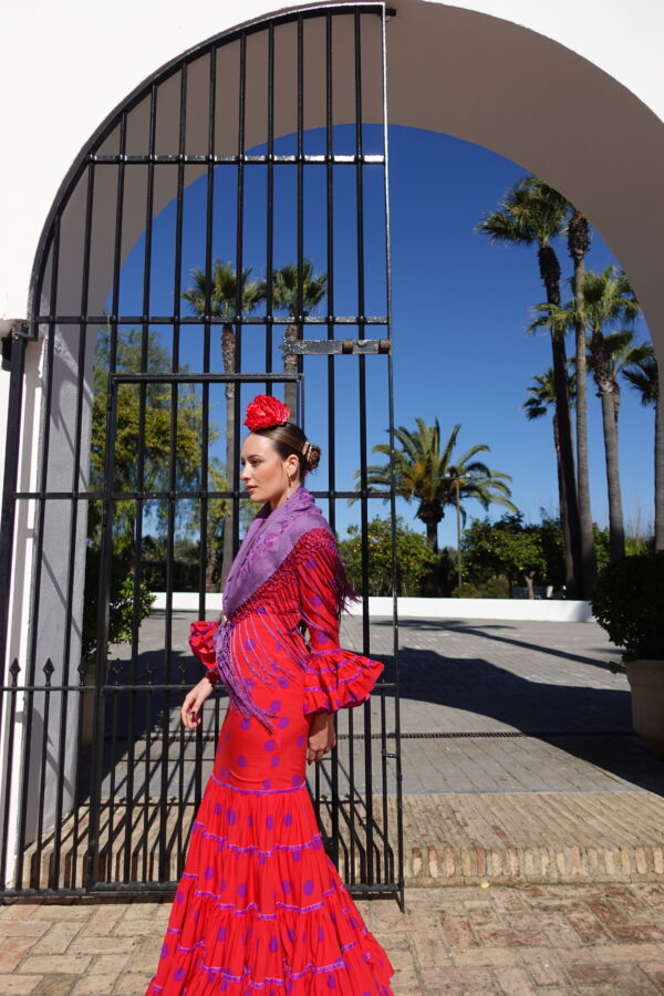 VESTIDO FLAMENCA CATALINA ROJO/MORADO - Imagen 2