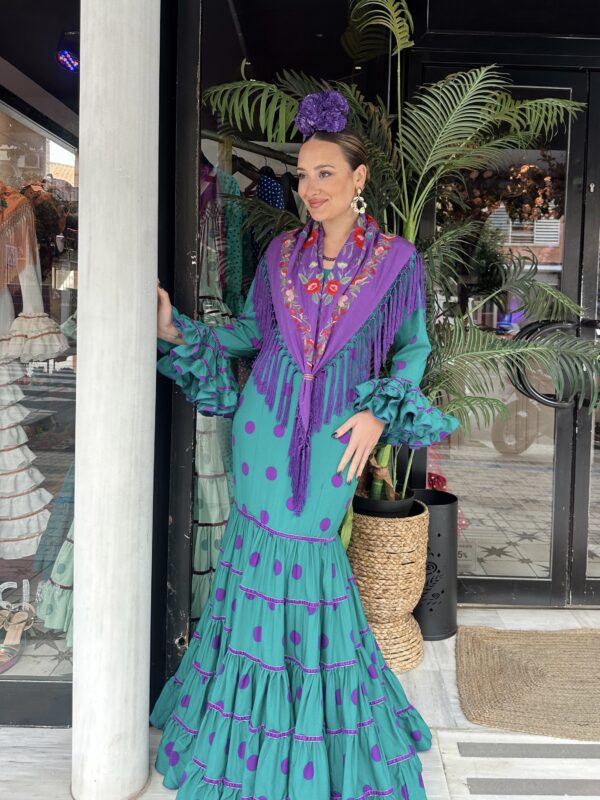 VESTIDO FLAMENCA CATALINA VERDE MORADO - Imagen 2